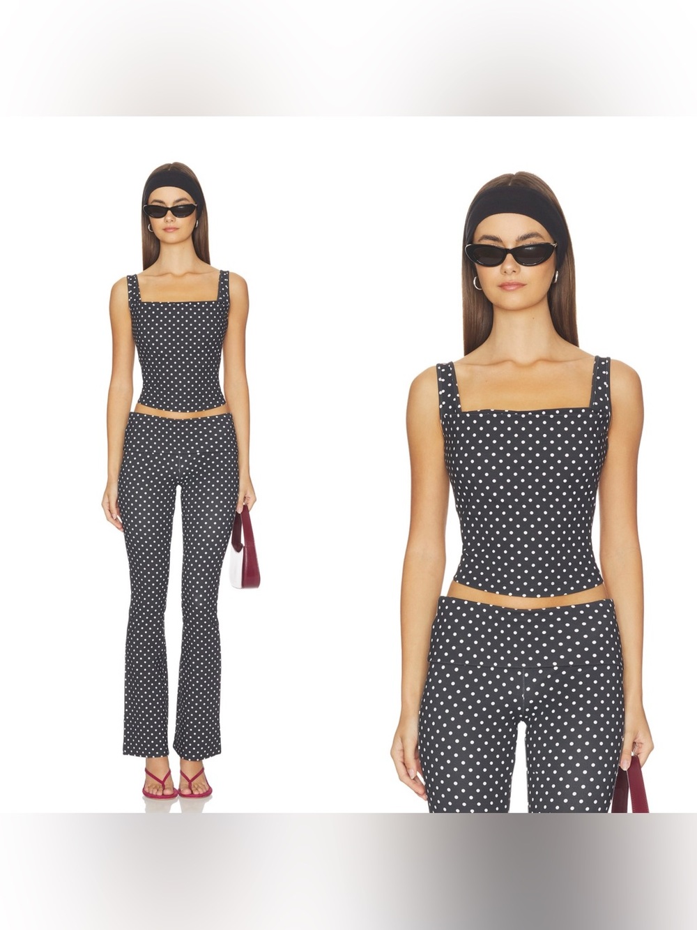 NWT MIAOU Luna corset top in black small polka dot
